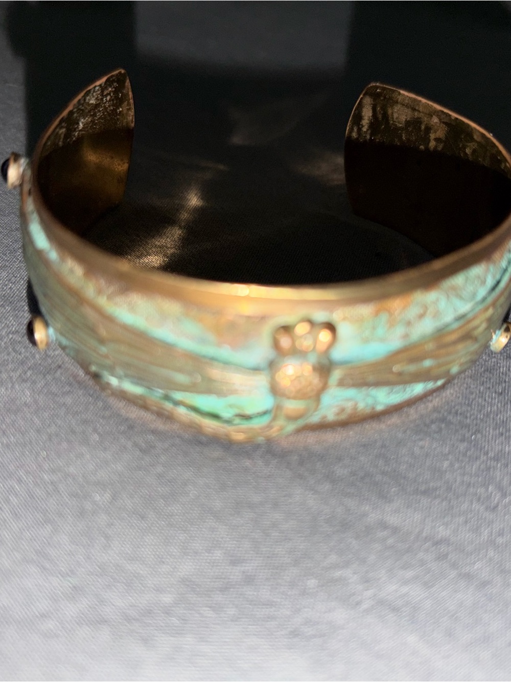 Gold-Tone Dragonfly Cuff Bracelet with Turquoise Patina
